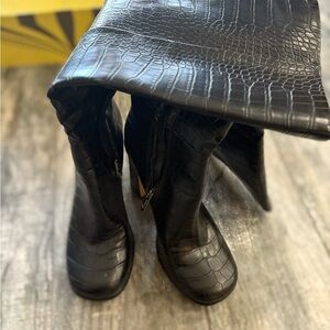 Sam Edelman Freda Black Crocodile Pattern Knee-High Boots